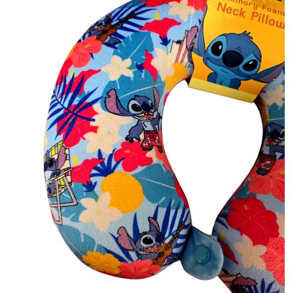 Disney Stitch Memory Foam Travel Neck Pillow Blue Floral U-Shaped Car Airplane - Picture 5 of 7